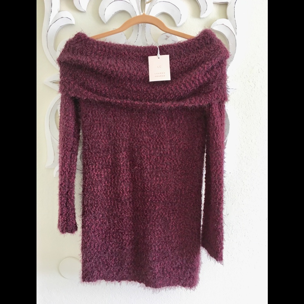 NWT Lauren Conrad Off Shoulder SOFT Sweater Purple